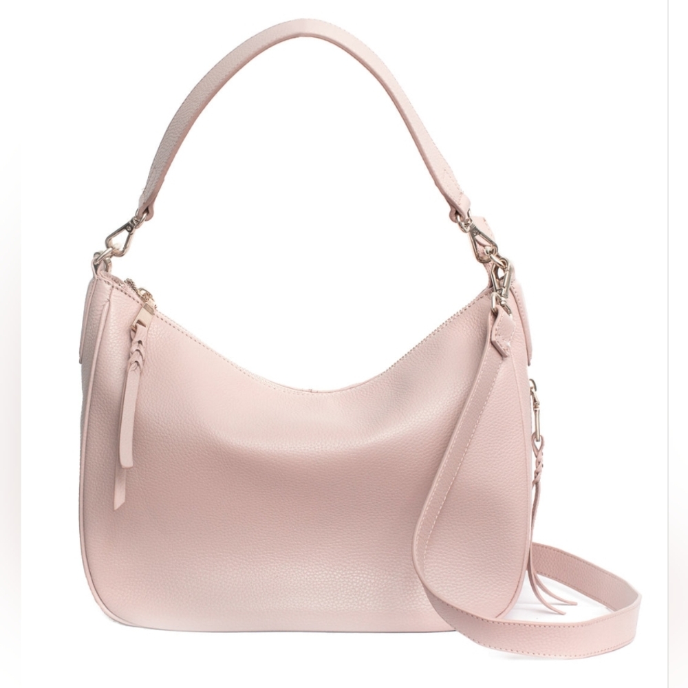 Madeline Pebbled leather Hobo Bag, Camera Purse in Pink Nex